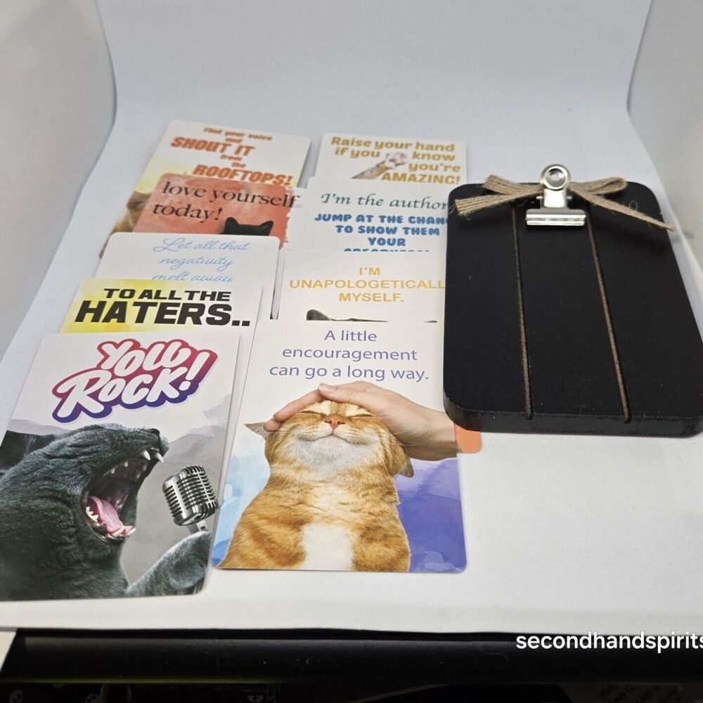 10 Hilarious Cat Motivational Cards with Clipboard Magnet Holder Set A
